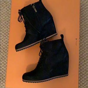 Black Suede Wedge Booties